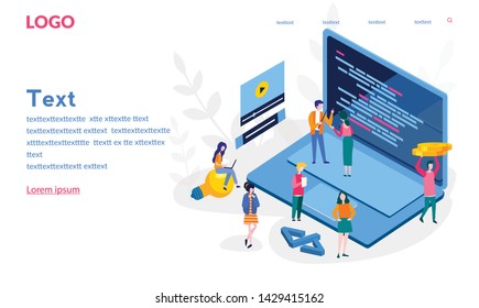 Website and mobile development, Internet datacenter connection, development process, Software API prototyping and testing, achieve concept. Vector illustration for banner, web, print, social media.