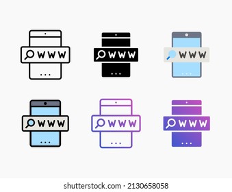 website mobile icon set with line, outline, flat, filled, glyph, color, gradient. Editable stroke and pixel perfect. Can be used for digital product, presentation, print design and more.