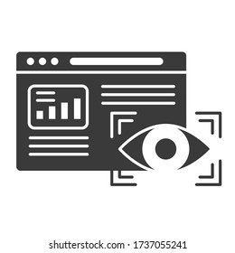 Website monitoring black glyph icon. SEO optimization sign. Web traffic analytics vector pictogram. Data analyzing symbol. Object for web page, app, promo. UI UX GUI design element.