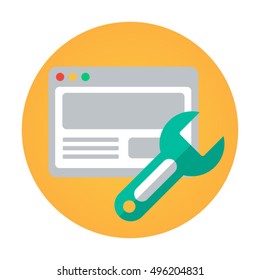 Website monkey wrench flat vector icon that shows concept such as website setting, maintenance, option, for your personal or commercial project