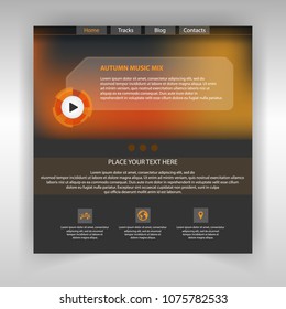 Website music page template. Vector page of the site with a musical button.