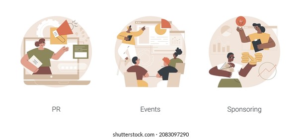 Website navigation bar abstract concept vector illustration set. PR events, sponsoring web page, UI element, user interface, corporate landing page, online business representation abstract metaphor.