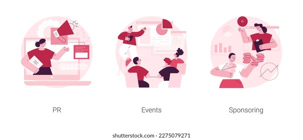 Website navigation bar abstract concept vector illustration set. PR events, sponsoring web page, UI element, user interface, corporate landing page, online business representation abstract metaphor.