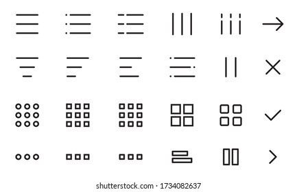 Website Navigation Button Set. Hamburger Menu Line Icons 