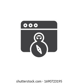 Website navigation vector icon. filled flat sign for mobile concept and web design. Web page with compass glyph icon. Symbol, logo illustration. Vector graphics