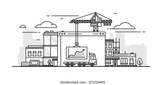 The website on the background of a city under construction