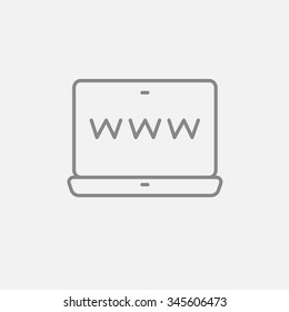 Website auf dem Laptop-Bildschirm-Symbol für Web-, Mobil-und Infografiken. Vektorgrafik, dunkelgraues Symbol einzeln auf hellgrauem Hintergrund.