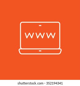 Website on the laptop screen line icon for web, mobile and infographics. Vector white icon isolated on red background.