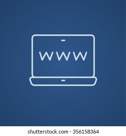 Website auf dem Laptop-Bildschirm-Symbol für Web-, Mobil-und Infografiken. Vektorhellblaue Symbol einzeln auf blauem Hintergrund.
