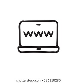 Website on laptop screen vector sketch icon isolated on background. Hand drawn Website on laptop screen icon. Website on laptop screen sketch icon for infographic, website or app.