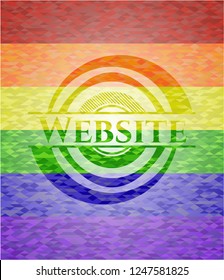 Website on mosaic background with the colors of the LGBT flag