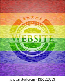 Website on mosaic background with the colors of the LGBT flag