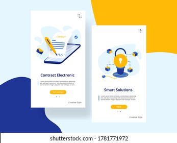 website onboarding screens template. Contract Electronic, Smart Solutions concept. perfect for website and mobile app development.