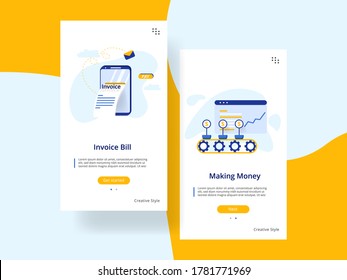 website onboarding screens template. Making Money, Invoice Bill concept. perfect for website and mobile app development.