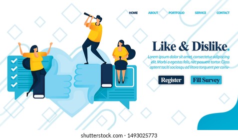 Website online poll or survey to make your choice to like or dislike. recommend, criticism and review social issues for better change. Vector Illustration For Web, Landing Page, Banner, Mobile Apps