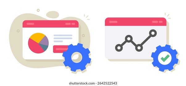 Site on-line vetor de ícone de desenvolvimento de desempenho técnico, análise de site métricas configuração de dados personalização design moderno, métricas de vendas de desenhos animados planos implementar integração clip art imagem

