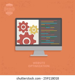 Website optimisation design on orange background,grunge vector