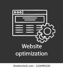 Website optimization chalk icon. SEO. Web site development. Web page and cogwheels. Internet marketing. Isolated vector chalkboard illustration