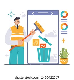 Website optimization concept. Optimizing website data management. Enhancing user experience with faster load times. Flat vector illustration.