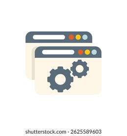 Website optimization concept represented by two browser windows with cogwheels inside, symbolizing the process of improving website performance