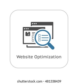 Website Optimization Icon. Flat Design. Isolated Illustration. App Symbol or UI element. Web Pages with Magnifying Glass.