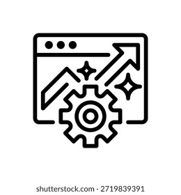Icono de línea de optimización de Sitios web, símbolo de esquema para mejorar la velocidad, la experiencia del usuario, el rendimiento del sitio, SEO técnico y compatibilidad del navegador. Icono de signo de Vector.