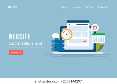 Website optimization, SEO optimization concept, Website traffic data, Server loading speed - vector illustration landing page