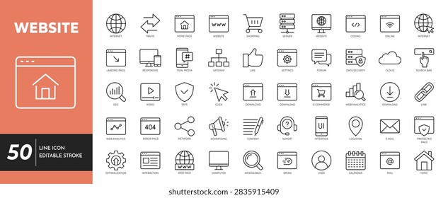 Website outline icon set. Editable stroke	
