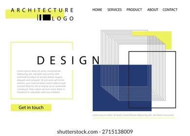 Website page about to architecture with square design on white background.
