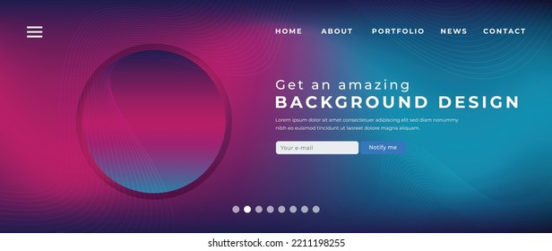 Website page gradient background vector. Modern digital wallpaper with vibrant color, circle, wave, curve lines. Futuristic illustration landing page design for commercial, advertising, branding.