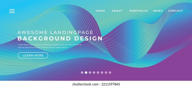 Website page gradient background vector. Modern digital wallpaper with vibrant color, wavy lines, curve shapes. Futuristic illustration landing page design for commercial, advertising, branding.