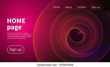 Website page with  gradient and spiral. Abstract color technology background for web design