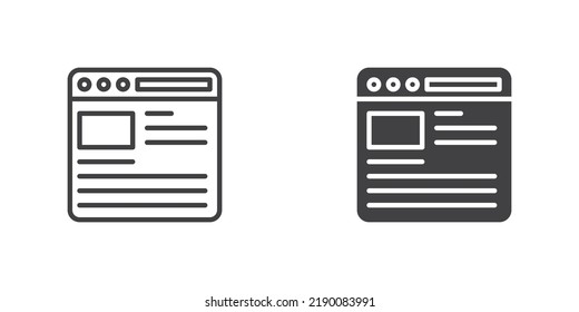 Website page icon. Webpage line and glyph version, outline and filled vector sign. linear and full pictogram. Symbol, logo illustration. Different style icons set