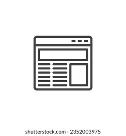 Website page line icon. linear style sign for mobile concept and web design. Web Page interface outline vector icon. Symbol, logo illustration. Vector graphics