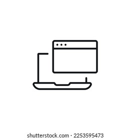 Website page on laptop linear icon. Freelance. Remote work. Programming. Thin line customizable illustration. Contour symbol. Vector isolated outline drawing. Editable stroke