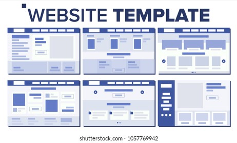 Website Page Set Design Vector. Responsive Web Pages Design Concept. UX, UI. Wireframes Layout, Architecture. Illustration
