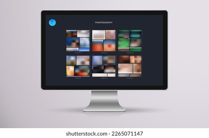Diseño de plantillas de páginas web con álbumes de fotos para fotógrafos personales o carteras de diseñadores en una pantalla de computadora