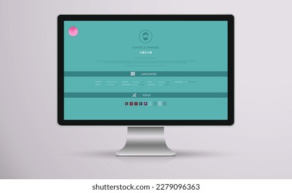 Website page template design with photo and CV resume for personal portfolio on a computer screen
