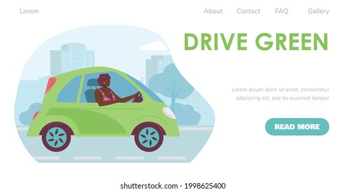 Website page template for environment friendly electric cars service and sales, flat vector illustration. Landing page design for eco electric transport.