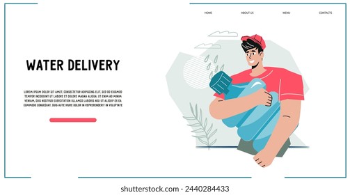 Website page template for Water delivery online order service application, vector illustration. Design for web banner for water delivery service.