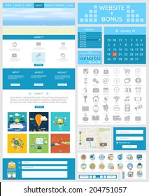 Website page template. Web design. Set of web page with icons for different websites in flat style. One page website flat ui and ux kit elements icons