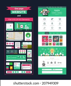 Website page template. Web design. Set of web page with icons for different websites in flat style. One page website flat ui and ux kit elements icons