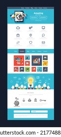 Website page template. Web design. Set of web page with icons for different websites in flat style. One page website flat ui and ux kit elements icons