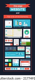Website page template. Web design. Set of web page with icons for different websites in flat style. One page website flat ui and ux kit elements icons