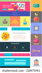 Website page template. Web design. Set of web page with icons for different websites in flat style. One page website flat ui and ux kit elements icons. Money concept