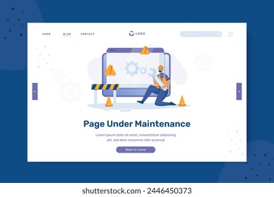 página de Sitio web en ilustración de Actualizar de mantenimiento en diseño de página de destino