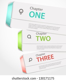 Website paper page design template with icons and sample text