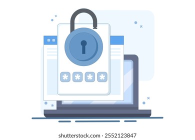 Conceito de notificação de acesso de segurança de senha de site no computador laptop, código de verificação de notificação da Internet na tela do dispositivo para autenticação, ilustração vetorial plana no plano de fundo.