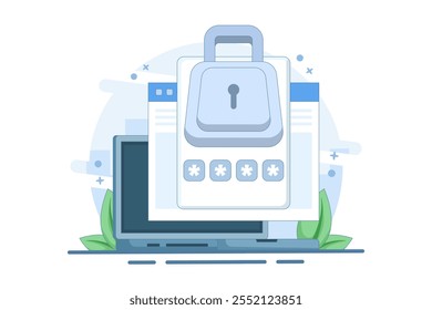 Conceito de notificação de acesso de segurança de senha de site no computador laptop, código de verificação de notificação da Internet na tela do dispositivo para autenticação, ilustração vetorial plana no plano de fundo.