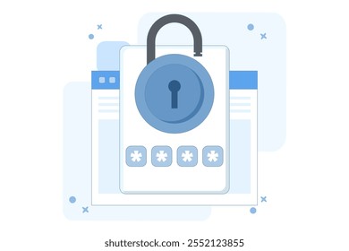 Website password security access notification concept on laptop computer, web internet notification verification code on device screen for authentication, flat vector illustration on background.